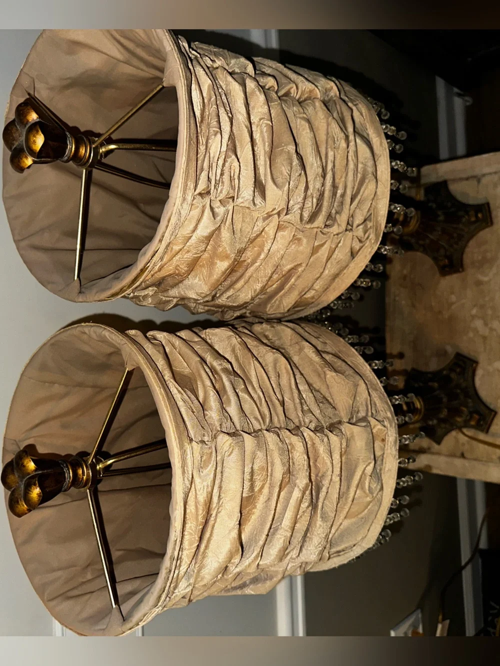 2 Elegant Ruffled Amber Table Lamp with Crystal Fringe - Home Accents